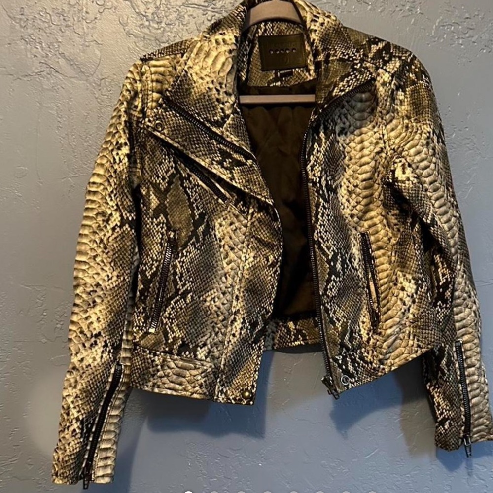 Blank NYC black and white snake print leather jacket